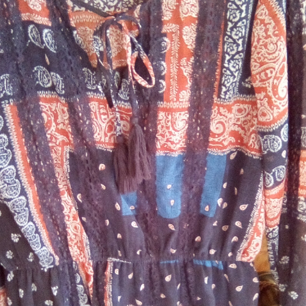 Altar'd State Paisley Navy and Orange Midi Dress - Picture 2 of 6